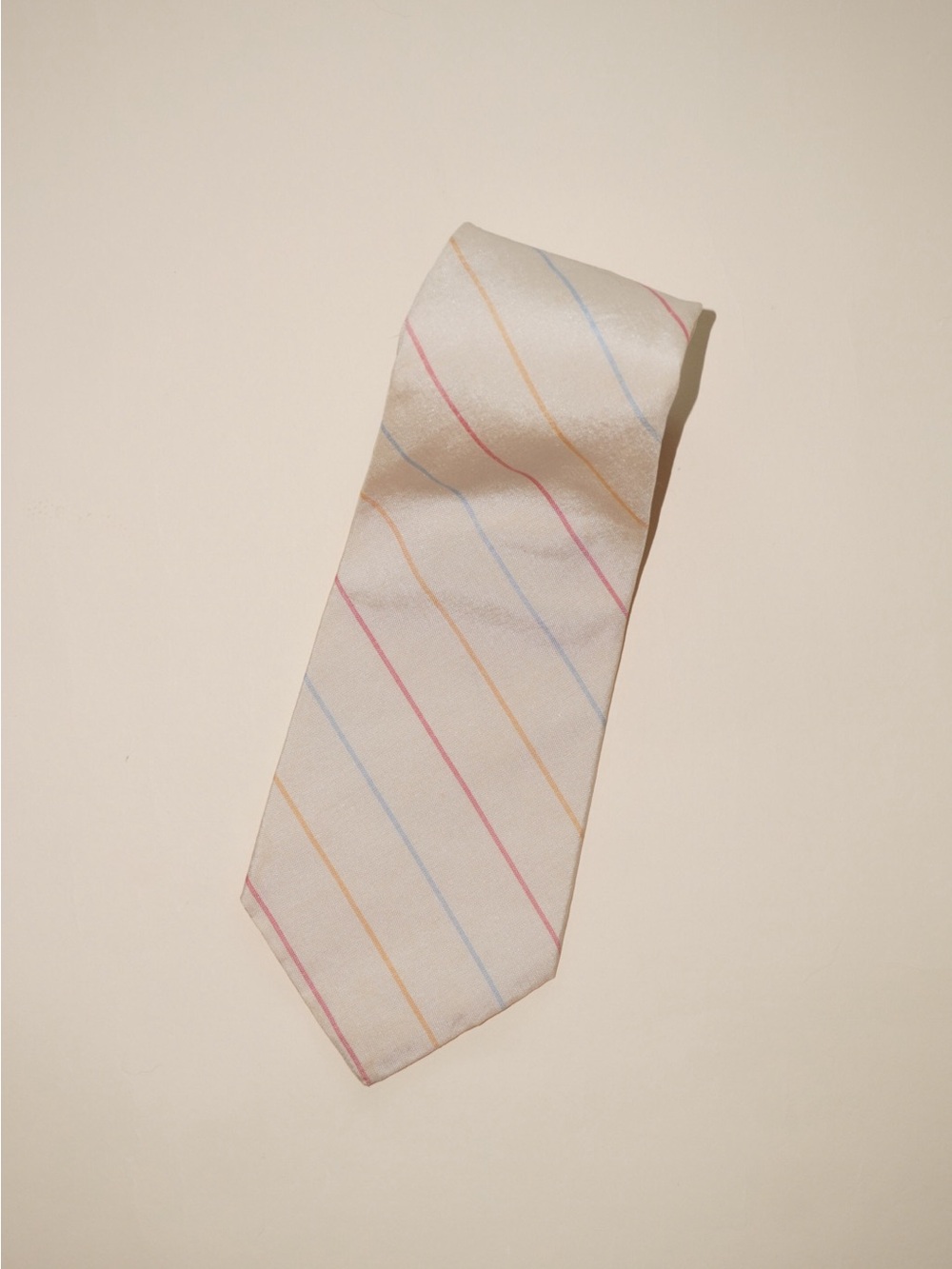 1990s Polo Ralph Lauren Vintage Beige Diagonal Pastel Striped Silk Men's Tie